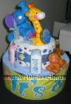 bright yellow and blue 2 tier baby diaper cake colorful jungle toys