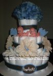 blue polka dot twins diaper cake