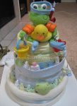 frog and duck bathtime diaper cake