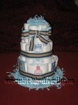 mod blue and tan stripes diaper cake