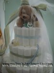 green and blue dog shower diaper cake