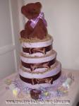 purple and brown bear diaper cake