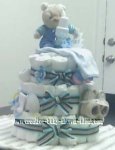 blue striped bear diaper cake