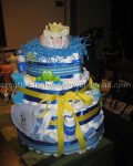 yellow and blue piggy bank diaper cake