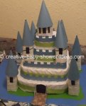 blue and green castle diaper cakee