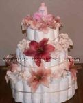 maroon and pink flowers diaper cake