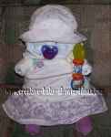 diaper baby in purple flowers dress 