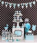 blue and black polka dot baby shower kit
