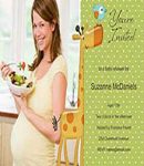 green polka dot ecard with giraffe bird and picture of mom to be