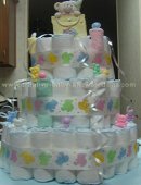 colorful teddy bears ribbon diaper cake