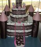 pink and brown castle diaper cake