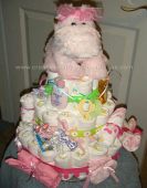 pink hippo nappy cake