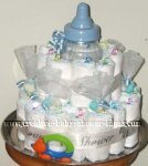 blue baby bottle diaper cake