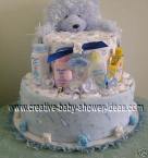 purple bear and blanket diaper cake