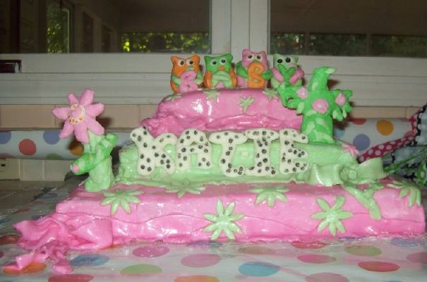 pink and green owl nursery baby cake
