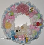 cream dog diaper wreath with pink accents