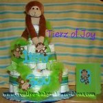 green and blue stripes monkey diaper cake