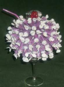 purple and white candy sundae bouquet