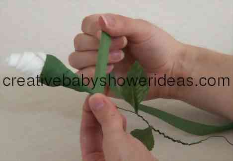 wrapping floral tape to rose stem
