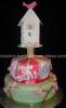 Gumpaste Bird House Baby Shower Cake on pink and green base