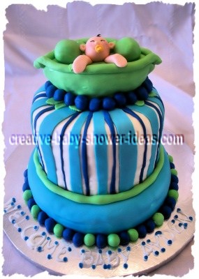 green blue and white striped peas in a pod cake