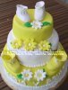yellow and white daisies baby bootie shower cake