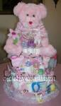pink bear and flowers diaper cake