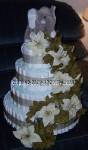 4 tier grey cream and green diaper cake with cascading flowers and grey  elephant