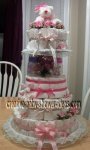 pink lace bottle diaper cake