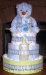 blue plaid bear diaper cake