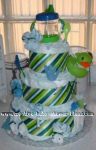 green and blue stripes diaper baby cake