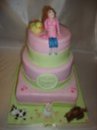3 layer pink and green pregnant belly cake