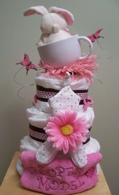 back of alice in wonderland buny diaper cake