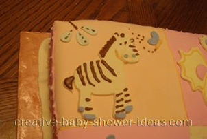 closeup of zebra animal quilt blocks cake