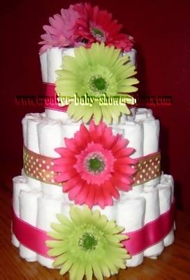 pink and green diaper cake