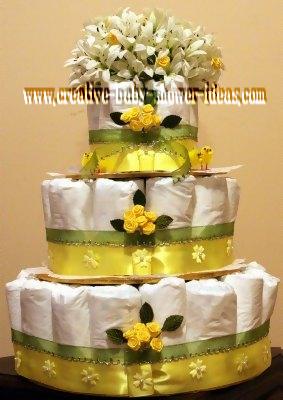 yellow and white chic diaper cake