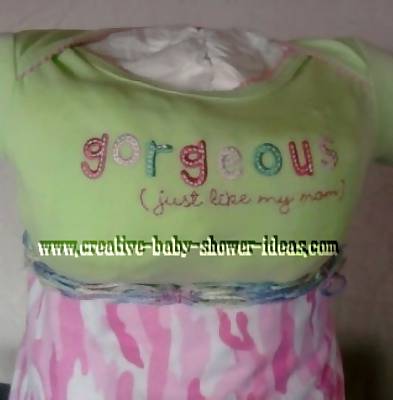 closeup of shirt that says gorgeous just like my mom