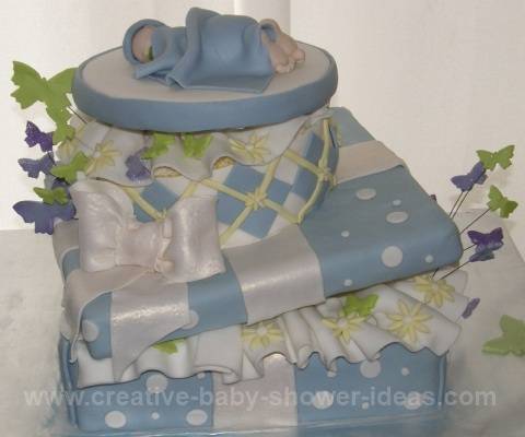 blue polka dot baby gift box cake