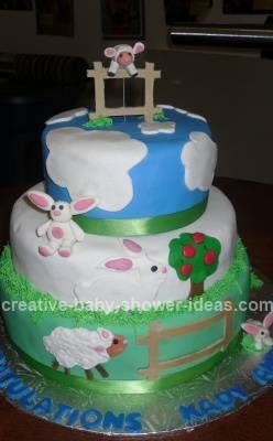 Blue and White Clouds Bunny and Lamb Cake