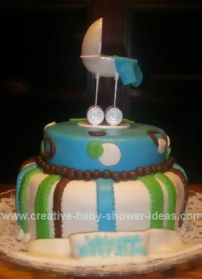 green and brown baby shower carriage cake