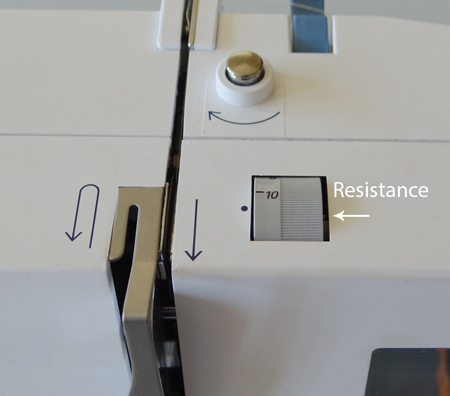 settings on the sewing machine showing resistance
