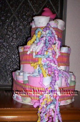 colorful ribbon pink diaper cake