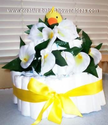 1 tier ducks and lilies diaper cake