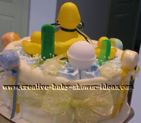 back of duck baby shower diaper cake