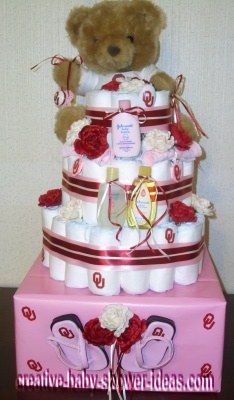 pink and red ou sports diaper cake