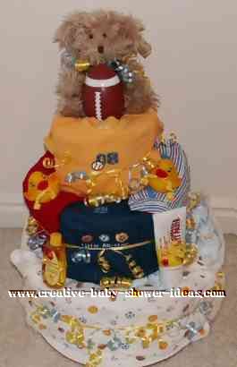 teddy sports onesie diaper cake