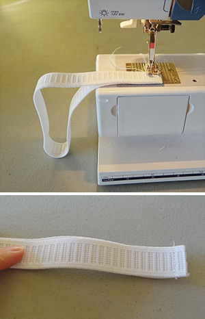 elastic waistband being sewn on sewing machine