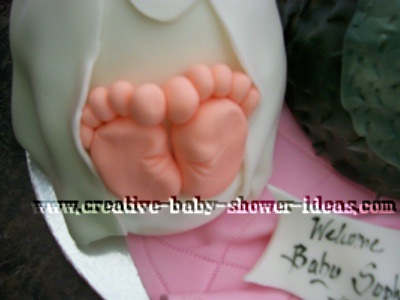 closeup of baby bundle with stork cake