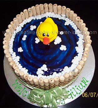 Top view of Rubber Ducky Bathtub Cake