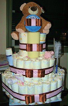 bown and pink bear diaper cake